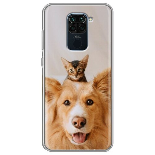 Дизайнерский силиконовый чехол для Xiaomi RedMi Note 9 Собака и котенок