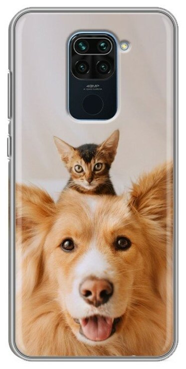 Дизайнерский силиконовый чехол для Xiaomi RedMi Note 9 Собака и котенок