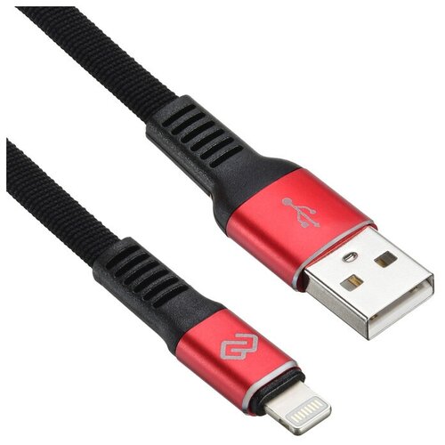 Кабель Digma USB A(m) Lightning (m) 1.2 м, черный/красный плоский кабель digma usb a m lightning m 2 м черный