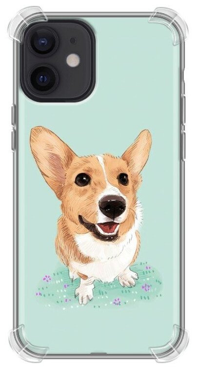 Дизайнерский силиконовый с усиленными углами чехол для Айфон 12 мини / Iphone 12 Mini Корги