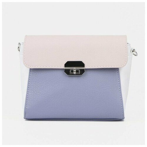 фото Сумка-мессенджер на клапане, регулируемый ремень, цвет сиреневый/бежевый оливи