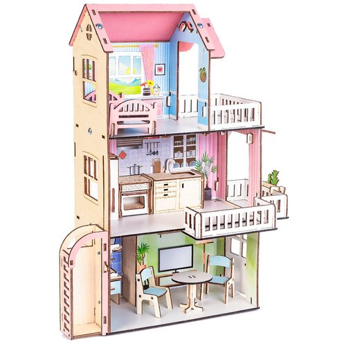 фото Деревянный кукольный домик с мебелью m-wood