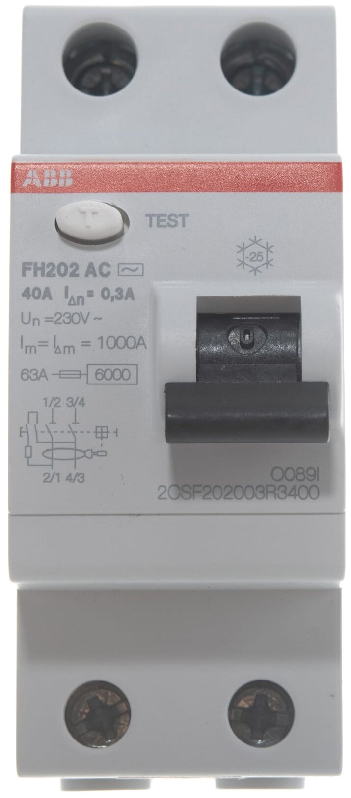 FH200 2CSF202003R3400 Выключатель дифференциального тока двухполюсный 40А 300мА (тип AC) ABB - фото №2