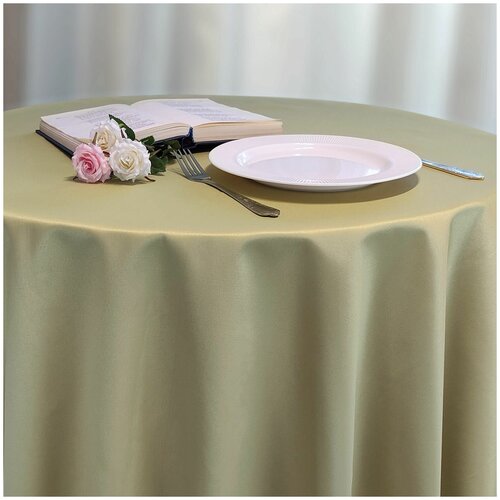 Скатерть d-260 см. цвет фисташковый без рисунка с пропиткой от загрязнений