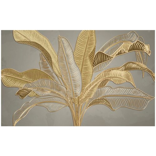 Фотообои Уютная стена Золотые пальмовые листья 430х270 см Виниловые Бесшовные (единым полотном)
