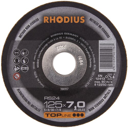 Диск шлифовальный по цветным металлам RS24-125x7,0x22,23, RHODIUS