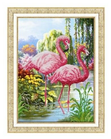 Б1451 Набор для вышивания бисером "Паутинка" "Фламинго", 28*38 см