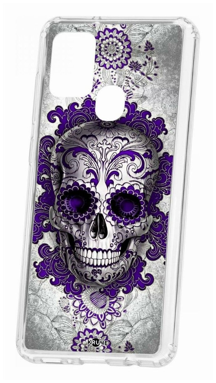 Чехол для Samsung Galaxy A21S Kruche Print Sugar skull, пластиковая накладка, силиконовый бампер с защитой камеры, защитный прозрачный кейс с рисунком