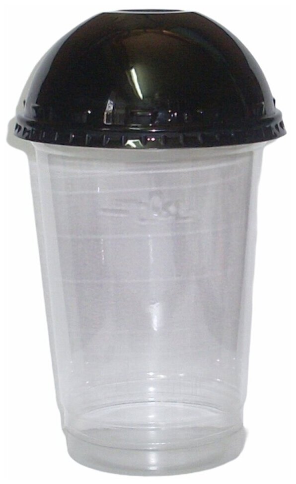 Одноразовый стакан купольный, с чёрной крышкой, 400 мл, 50 шт - фотография № 1