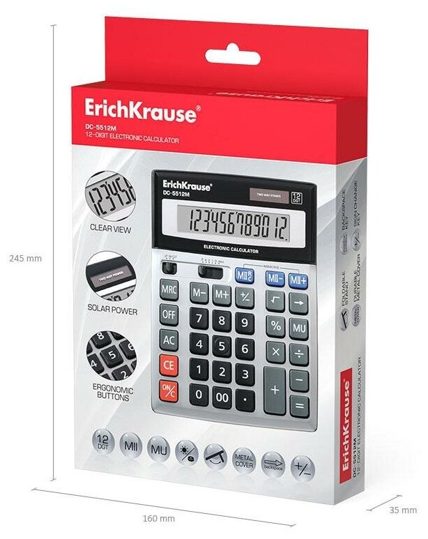 Калькулятор настольный 12-разрядный Erich Krause DC-5512M серебряный