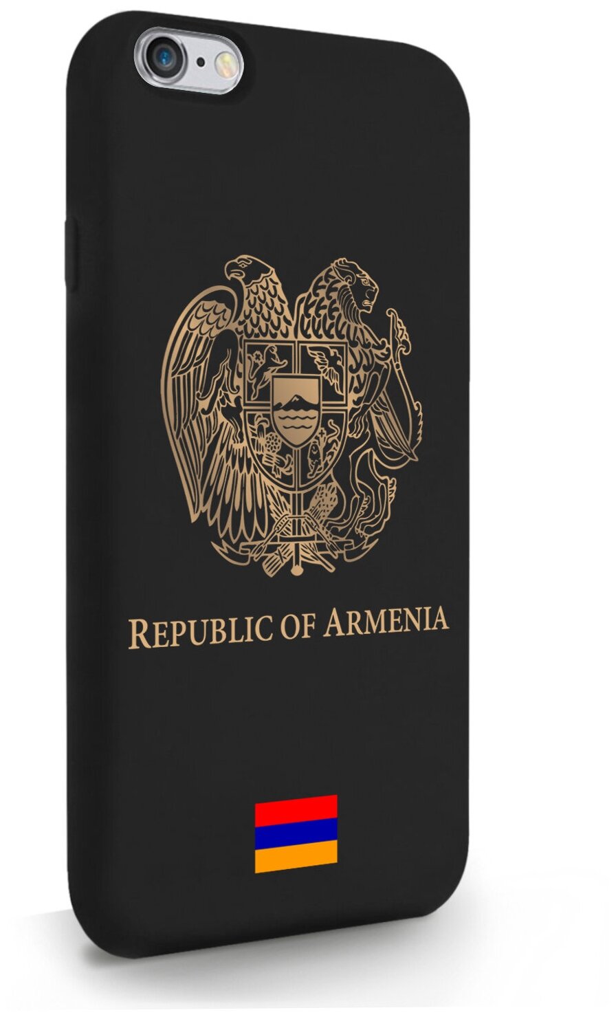 Черный силиконовый чехол SignumCase для iPhone 6/6s Золотой Герб Армении для Айфон 6/6с