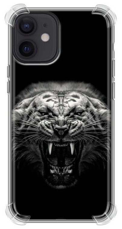 Дизайнерский силиконовый с усиленными углами чехол для Айфон 12 мини / Iphone 12 Mini Рычащий тигр