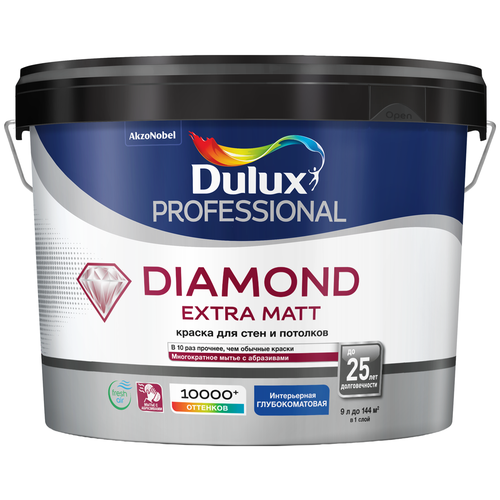Краска водно-дисперсионная Dulux Diamond Extra Mat для стен и потолков база глубокоматовая белый 9 л