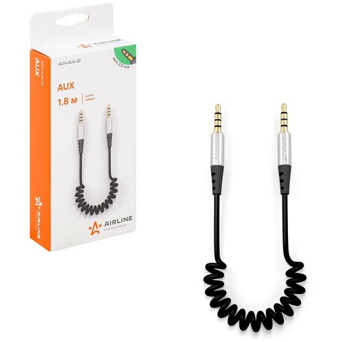 Кабель AUX 3.5 mm Jack - 3.5 mm Jack 1.8м, черный кабель aux витой с металлическим креплением белый