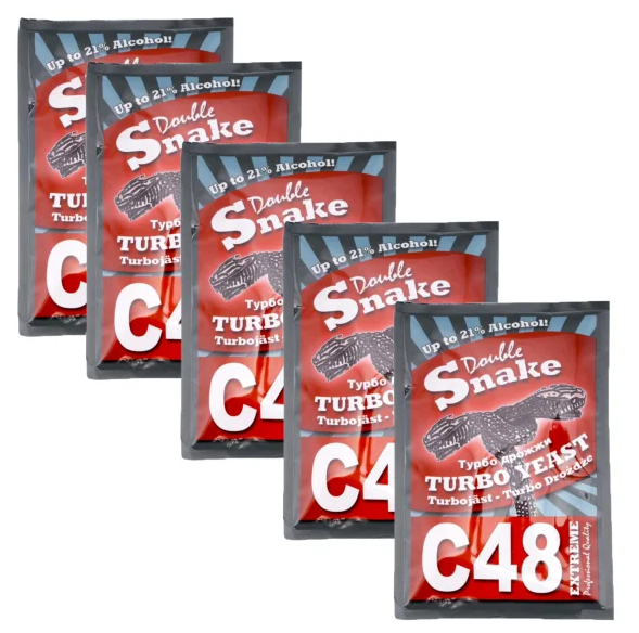 Турбо дрожжи Double Snake C48 (Дабл Снейк С48) спиртовые, 5 пачек по 130 гр.