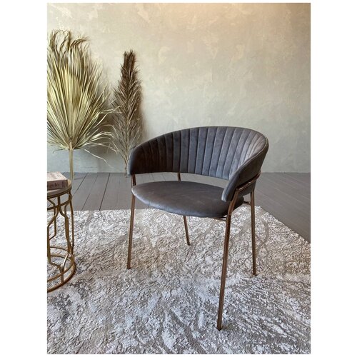 Стул велюровый Luna на золотых ножках, серый