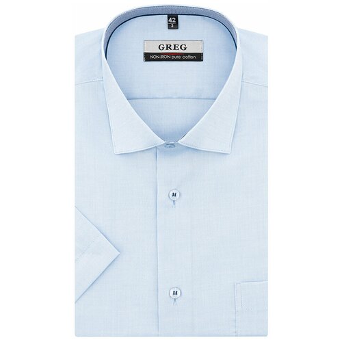 фото Рубашка мужская короткий рукав greg 210/101/0963/1p, прямой силуэт / сlassic fit, цвет голубой, рост 174-184, размер ворота 42