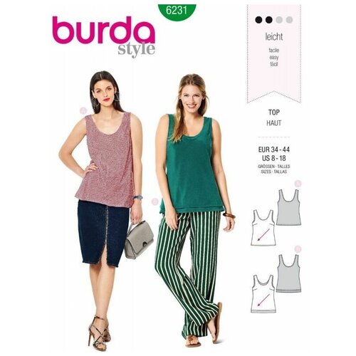 Выкройка Burda 6231 - Женская (блузы-топы-туники) выкройка burda 6225 женская блузы топы туники