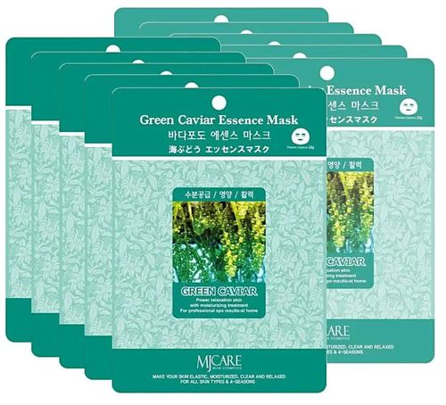 Тканевая маска с эффектом активизации обменных процессов в клетках и устранении дряблость кожи Mijin Green Caviar Essence Mask, 10 шт