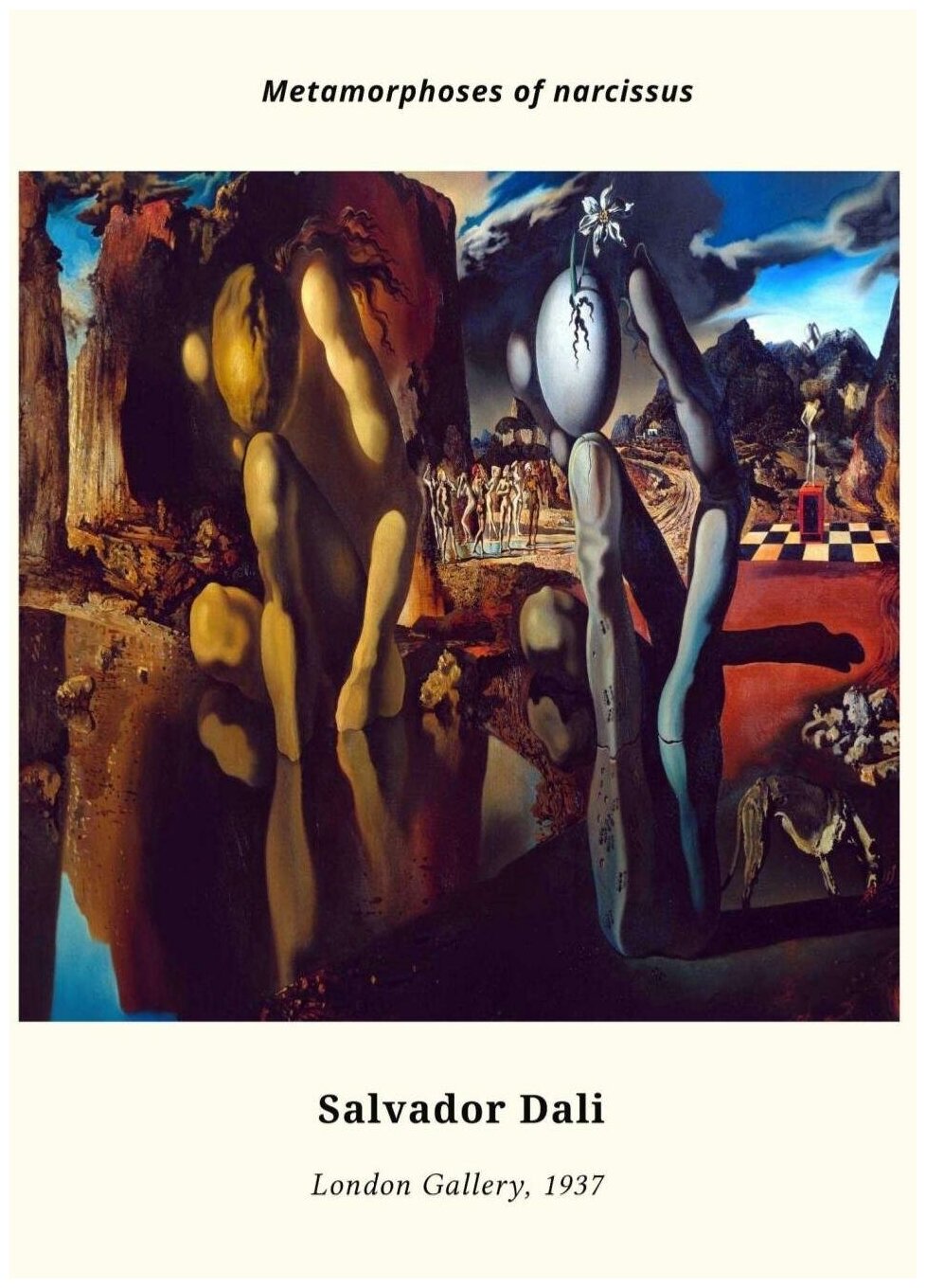 Постер / Плакат / Картина Сальвадор Дали - Метаморфозы сказочного нарцисса 40х50 см в подарочном тубусе