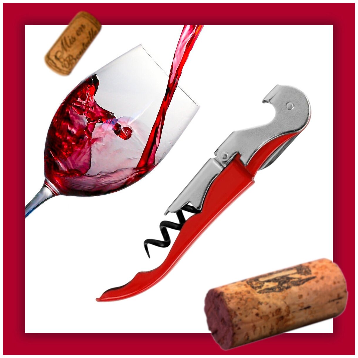 Штопор, нож сомелье красный — фото 1