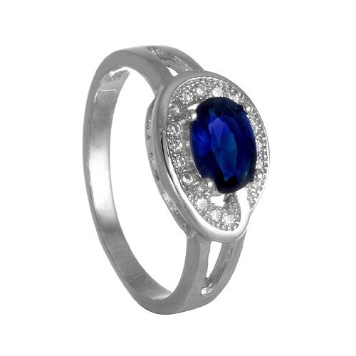 Серебряное кольцо с синим и белыми фианитами