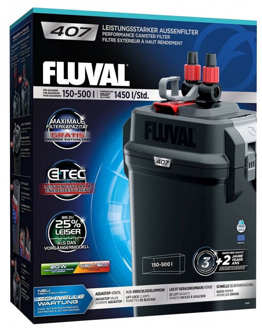 Внешний фильтр FLUVAL 407 для аквариума от 150 до 500л (1450 л/ч) - фотография № 1