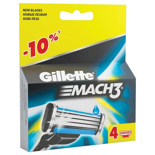 Сменные кассеты для бритья 4 шт, GILLETTE (Жиллет) Mach3, для мужчин