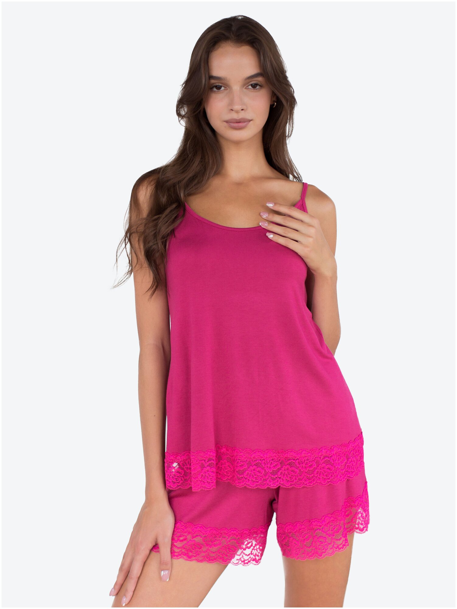 Пижама женская с кружевом Modellini 1266/4, ярко-розовая - фотография № 1