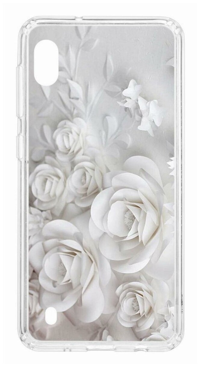 Чехол для Samsung Galaxy A10 Kruche Print White roses, пластиковая накладка, силиконовый бампер с защитой камеры, защитный прозрачный кейс с рисунком