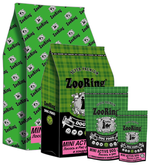 Сухой корм для собак ZooRing с глюкозамином и хондроитином, для активных животных, лосось, с рисом 2 кг (для мелких пород)