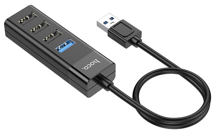 Переходник HOCO HB25 USB 3020 HUB на 4 порта черный