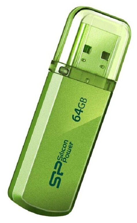 Комплект 5 штук, Флеш-память Silicon Power Helios 101 64GB USB 2.0, зеленый, алюминий