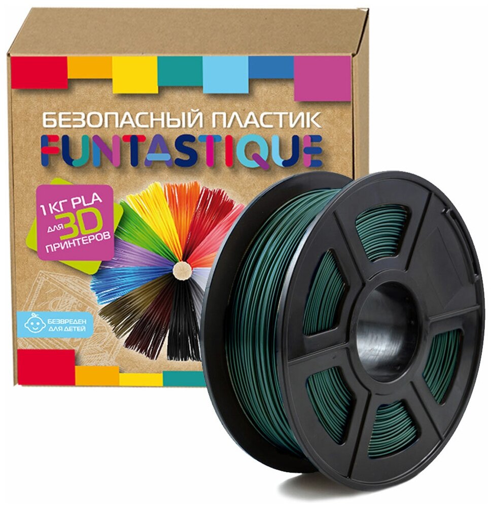 Пластик в катушке Funtastique PLA 1.75 мм 1 кг цвет темно-зеленый