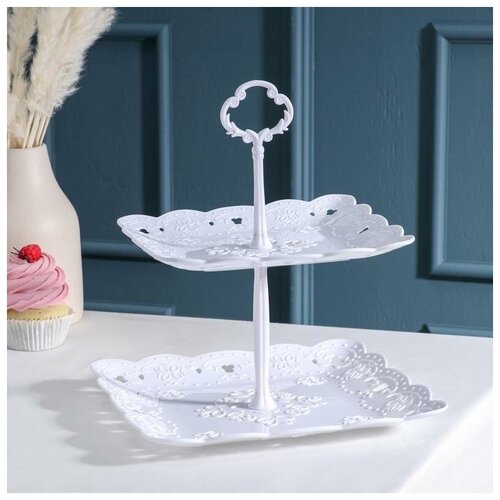 Этажерка-фруктовница квадратная Вивьен 2 яруса 2020 см 2424 см цвет белый 1084₽