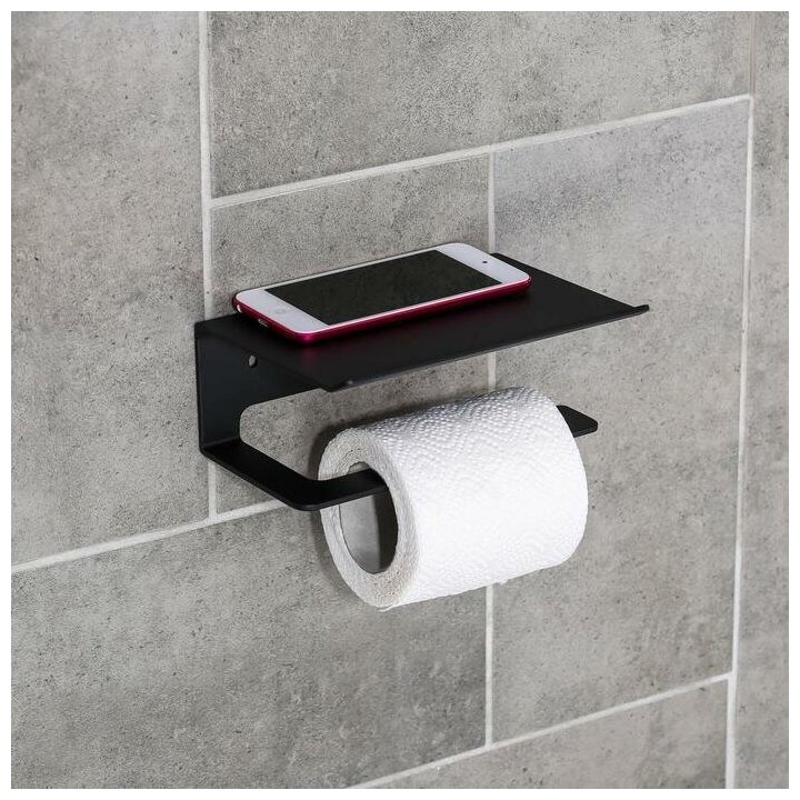 Держатель для туалетной бумаги с полочкой 6,5х16х11,5 см, цвет черный 5127006 - фотография № 7
