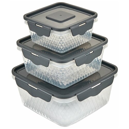 Набор контейнеров пищевых для хранения с крышками, 3 шт, 18х18х8см/15х15х7см/12х12х6см
