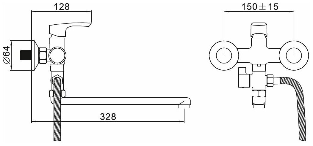 Смеситель д/ванны с длинным плоским изливом, хром, Эверест, арт B21-032