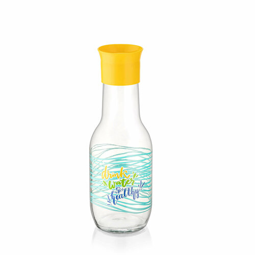Бутылка стеклянная для жидкости, объемом 1000 мл. желтая