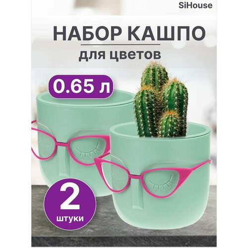 Кашпо для цветов маленькое 0,65 л / мари Фисташковый / Горшок для кактусов суккулентов и фиалок / Набор 2 шт