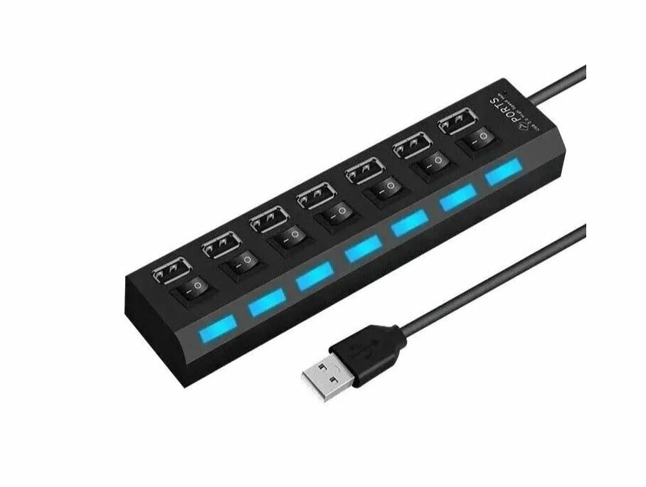 USB Hub разветвитель на 7 USB с выключателями (Черный)