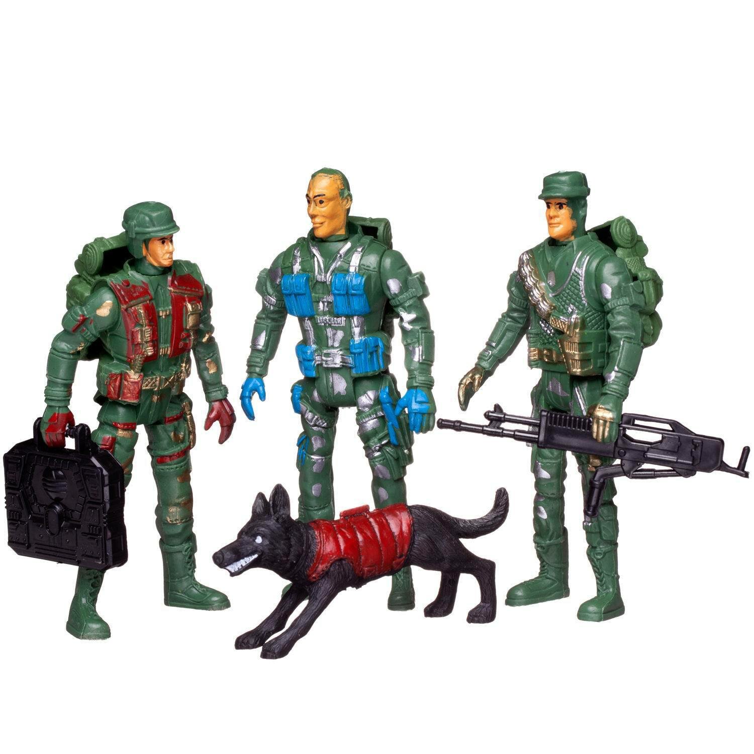Набор игровой Боевая сила. Три солдата с собакой, экипировкой и оружием ABtoys - фото №6