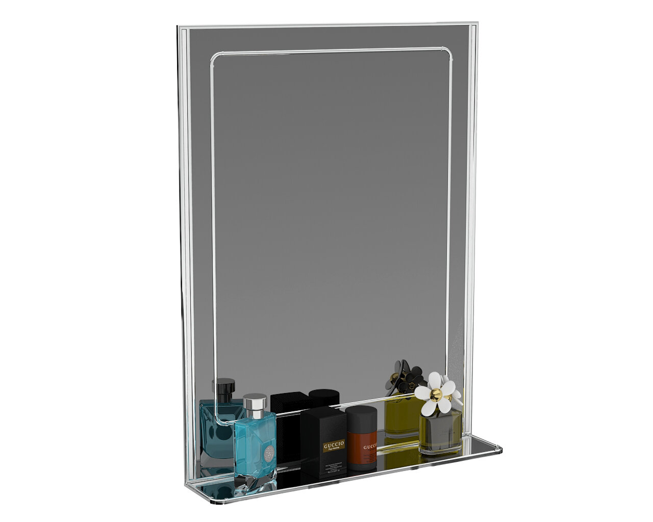 фото Зеркало 122В серебро с белым, ШхВ 50х65 см, зеркало для ванной комнаты, с полкой