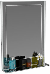 Зеркало 122В серебро с белым, ШхВ 50х65 см., зеркало для ванной комнаты, с полкой
