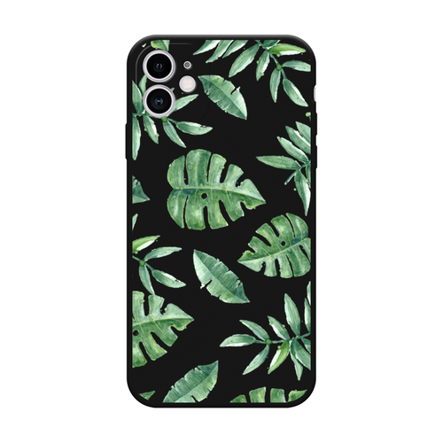 Матовый силиконовый чехол на Apple iPhone 11 / Айфон 11 Нарисованные пальмовые листья, черный силиконовый чехол нарисованные пальмовые листья на apple iphone 11 pro айфон 11 про
