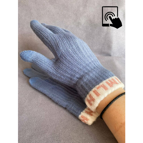 фото Перчатки kim lin, демисезон/зима, шерсть, сенсорные, вязаные, размер 18-20, синий