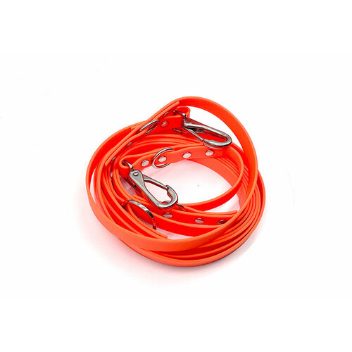 Поводок-перестежка из биотана оранжевая 2,4-2,7 мм х 16 мм карабины нерж. сталь защелка 65 мм 3,5 м
