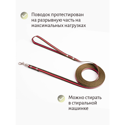 Поводок Хвостатыч для собак нейлоновый классический 5 м х 10 мм (зелено-красный)