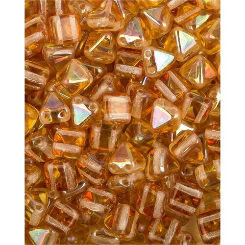 Стеклянные чешские бусины с двумя отверстиями, Pyramid beads 2-hole, 6 мм, цвет Crystal Apricot Medium, 10 шт.