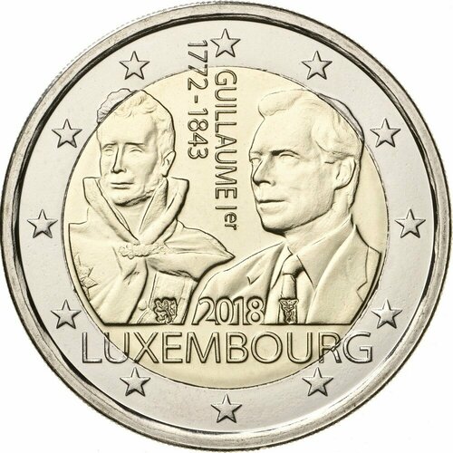монета 2 евро 175 лет со дня смерти великого герцога гийома i люксембург 2018 г в состояние unc из ролла Люксембург 2 евро 2018. 175 лет со дня смерти Гийома I